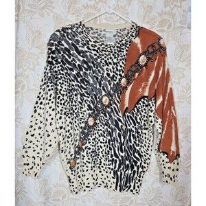 Vintage Spanner Imports Animal Sweater Mobwife MED ANGORA LAMBSWOOL EMBELLISHED